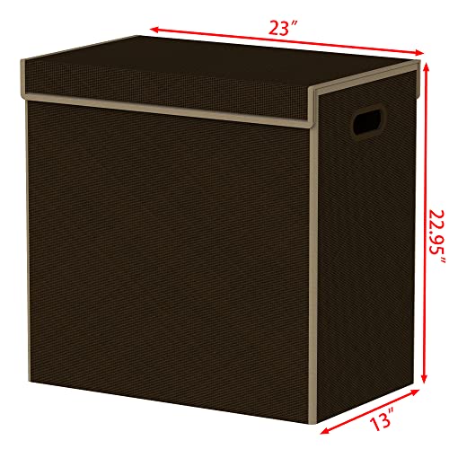 Simple Houseware Double Laundry Hamper with Lid and Removable Laundry Bags, Brown - color: Brown