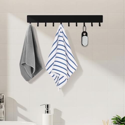 Key Holder Wall Mount,14in with 10 Hooks,Black Metal Key Hanger for Car Key Ring,Suitable for Entrances/Door/Living Rooms/Kitchen/Offices（2 Sets）