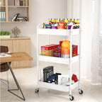 3-Tier Rolling Metal Storage Cart with Wheels, Multi-Functional Organizer for Office, Kitchen, Bathroom, Books Diapers - Easy Assembly (White) - color: White
