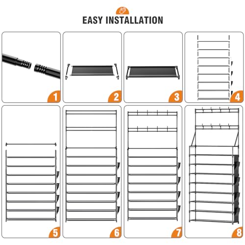 OYREL Shoe Rack 8 Tier Large Shoe Organizer Storage 32-40 Pairs Metal Shoe Storage Rack with Hooks and Side Pocket for Entrance Entryway Closet Shoe Shelf Holder - color: Black, size: 8 Tier