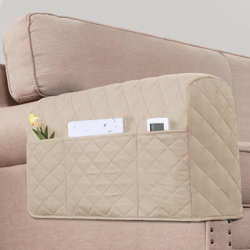 2 Pack Water Resistant Armrest Covers for Chairs and Sofas Couch Arm Covers for Sofa with 3 Pockets for Phone Sofa Arm Protector for Pets, Cats (Apricot) - color: Apricot