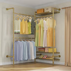Timate L2 Wall Mounted Clothes Rack Industrial Pipe Clothing Rack for Hanging Clothes, Adjustable Expandable Garment Rack Heavy Duty Closet Organizer, Gold Mounted Closets Industrial Closet System - color: Gold