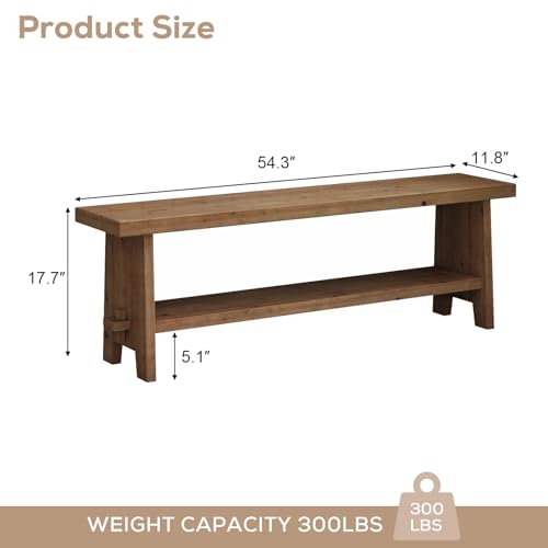 HOKYHOKY Solid Wood Entryway Bench - 54.3" Farmhouse Long Storage Bench, Rustic Narrow Bench Seat for Indoor, Entryway, Dining Room, Living Room and Hallway, Brown - size: 54.3"