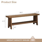 HOKYHOKY Solid Wood Entryway Bench - 54.3" Farmhouse Long Storage Bench, Rustic Narrow Bench Seat for Indoor, Entryway, Dining Room, Living Room and Hallway, Brown - size: 54.3"