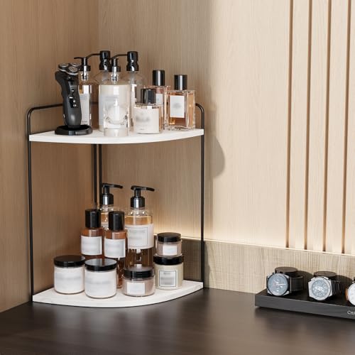 Forest Angle Bathroom Counter Organizer,Countertop Organizer,Vanity Organizers,Bathroom Storage,Bathroom Sink Caddy,Counter Shelf,Corner Counter,Corner Shelves(Black-White Marble) - color: Black-white Marble 2 Tier