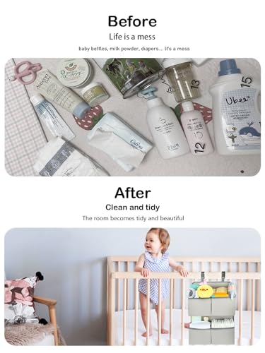 Hanging Diaper Organizer for Crib/Playard/Bassinet/Playpen – Hold 80+ Diapers - Changing Table Diaper Holder - Hanging Diaper Storage Stacker Nursery Caddy Organizer for Newborns (Silver-gray) - color: Silver-gray