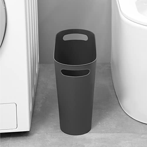 rejomiik Small Trash Can, 3.5 Gallon Slim Garbage Can Plastic Waste Basket with Handles Container Bin for Narrow Spaces Bathroom, Bedroom, Kitchen, Office at Home, Dark Gray - color: Dark Grey, size: 1 pack
