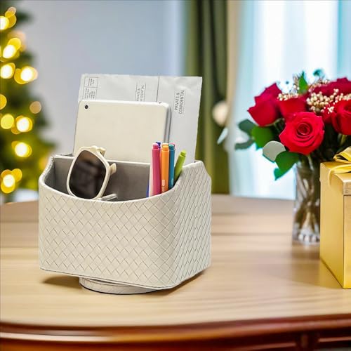 UnionBasic Rotating Desk Organizer, 360 Desk Spinning Caddy, Desktop TV Guide/Mail/Media/Remote Controller Holder Organizer, Woven Beige - color: Woven Beige