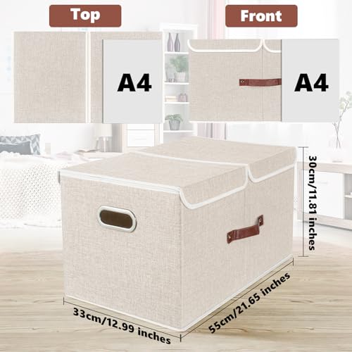 TYEERS Extra Large Collapsible Storage Bins with Lids and Compartments, Washable, Fabric Storage Boxes, 21.7x13x11.8 inches, 3 Pack, Beige - color: Beige, size: 3-Pack 21.7x13x11.8 in