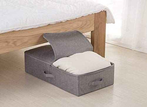 iwill CREATE PRO Pack of 2, Rigid Underbed Storage Boxes with Zip Lid for Clothes, Bedding Sheets, Blankets Organiser, Black Gray - color: Black Gray,2pcs, size: 27.5*15.7*7"