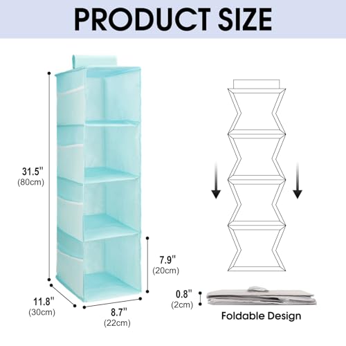PetsHome 4-Shelf Hanging Closet Organizer, Space Saver, Closet Hanging Storage Shelves with Mesh Pockets & Magic Tap for Storage, Foldable-Blue - color: Blue, size: 4 Shelf