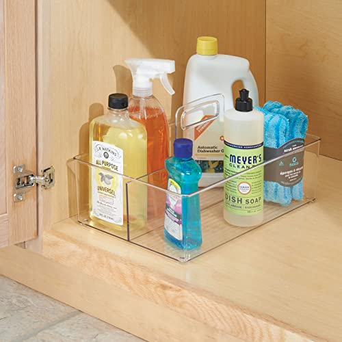 mDesign Large Plastic Divided Portable Storage Organizer Caddy Tote Basket Bin with Handle for Kitchen, Pantry, Countertop, Cabinet, Cupboard - Ligne Collection - Clear - size: Pack of 1
