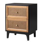 COZAYH Set of 2 Fully-Assembled 2-Drawer Woven Cane Front Accent Nightstand with Brass Knobs, Black - color: Black, style: 2 Drawer/2 pack