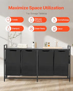 VEVOR 4 Section Laundry Sorter, Large Laundry Hamper with Metal Frame and Wooden Tabletop, Freestanding Storage Organizer Baskets with Pull-Out 600D Oxford Cloth Bags for Dirty Clothes, Bathroom - style: 4 Section