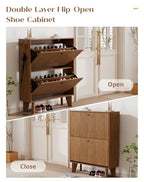 31.5" Shoe Cabinet Storage for Entryway with 2 Flip Drawers, Wood Fluted Narrow Shoe Cabinet for Hallway, Walnut - color: Fluted