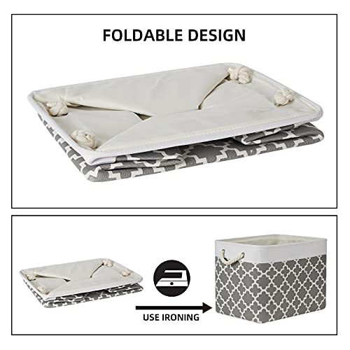 Bidtakay Large Fabric Storage Basket Set of 2 Collapsible Rectangle Basket for Shelves 16" X 11.8" X 11.8" Decorative Organizer Bins for Clothes Toys(White&Quatrefoil Grey) - color: Grey Quatrefoil, size: 2 Pack-L-16x11.8x11.8 In
