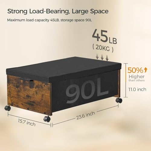 FOUCSSOMEI Under Bed Storage with Wheels,Under Bed Drawers Heavy Duty, 2 Packs, Wooden Under Bed Storage Containers Organizer, Metal Frame, Patented Design - color: Rustic Brown, size: Triple Size