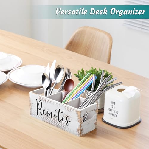 DRASTAR Remote Control Holder, Wood TV Remote Holder, Remote Storage Caddy, Remote Control Organizer (Retro White, 3 Slots) - color: Retro White, size: 3 Slots