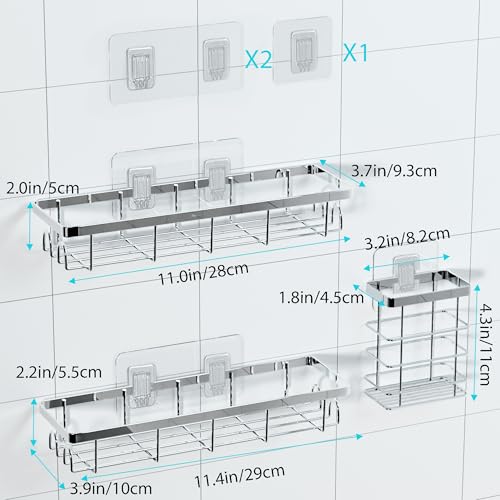 Shower Caddy Organizer with Hooks,Self Adhesive Bathroom Shelves,Shower Shelves,No Drilling Bathroom Organizers and Storage,Perfect for RV, Apartment, Home Decor,Silvery 3PK - color: Silvery, size: 3 Pack