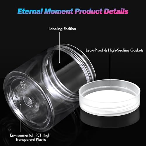 50 Pack 4 OZ Plastic Jars Round Clear Cosmetic Container with Clear Lids, Eternal Moment Slime Jars for Lotion, Cream, Ointments, Makeup, Eye shadow, Rhinestone, Samples, Pot, Travel Storage - color: Clear Lid, size: 4 Ounce