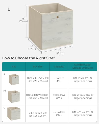 SONGMICS Storage Cubes, Set of 6 Storage Bins with Handles, Foldable Oxford Fabric and Non-Woven Fabric Storage Boxes, 13 x 13 x 13 Inches, Fit Cube Storage Unit, Vintage White URFB133W01 - color: Vintage White, size: 6 Pack (13"L x 13"W x 13"H)