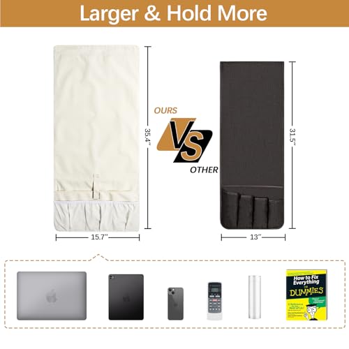WOMACO Sofa Armrest Remote Magazine Holder, Non-Slip Armchair Recliner Caddy, Couch Arms TV Remote Control Organizer for Tablet, Phone, iPad, Laptop (Ivory, 16" x 35") - color: Ivory, size: 16" x 35"