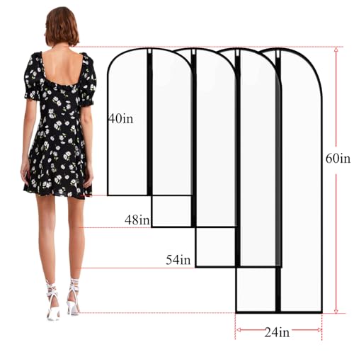 Extra Long Dress Garment Bags 60in Clear Hanging Lightweight Breathable Dust Proof Cover with Study Full Zipper for Storage Clothes and Travel Pack of 6 - size: 6pcs 24'' x 60''