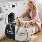 Seefoo Dual Compartment Laundry Hamper with Handles, Collapsible Laundry Baskets 2-Section, Dark/Light Labeled Storage Foldable Clothes Hamper for Laundry, Portable for Small Spaces, Apartment, Dorm - style: 2 Compartment B