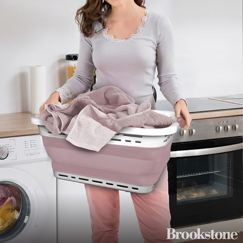 BROOKSTONE 11 GALLON XL 24" Collapsible Laundry Basket & Clothes Hamper, Comfort Non-Slip Handles, Modern Laundry Hamper with Space Saving Design, Portable Pop-Up Hamper, BPA FREE, Blush Pink, 1 Pack - color: Blush Pink, size: XL