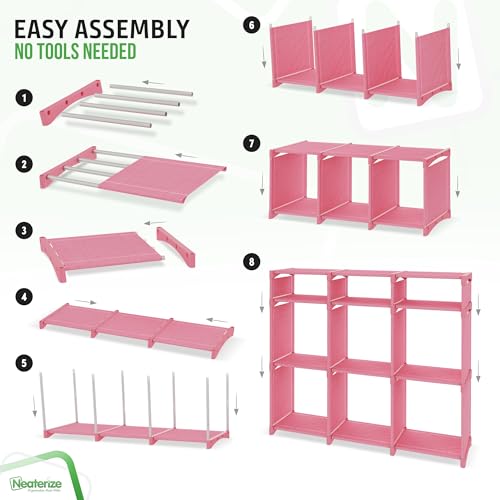 Cube Storage Organizer with Storage Bins Included - The Perfect Closet Organizers and Storage Solution. Includes 9 Storage Cubes, Great For Toy Storage, Closet Storage, Clothes Storage (Pink) - color: Pink, size: 9 Storage Cubes