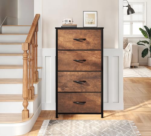 YITAHOME Dresser with 4 Drawers - Fabric Tower, Organizer Unit for Bedroom, Living Room, Closets - Sturdy Steel Frame, Easy Pull Fabric Bins & Wooden Top - color: Rustic Brown, style: 4-Drawer