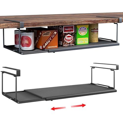Expandable Under Cabinet Shelf, Extendable Under Shelf Storage with 0.94 Inches Thick Clips for Pantry Cabinet, Laundry Room, Shoe Rack. (Black, 2 Pack, Interior: 3.66" H x 8.26" D) - color: Black-3.66"h X 8.26"d-0.94" Thick Clip, size: 2 Pack