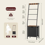 MAHANCRIS Blanket Ladder, 4-Tier Towel Rack with Pull-Out Laundry Basket & Removable Hooks, Ladder Shelf Stand, Wall-Leaning Blanket Rack for Living Room, Bedroom, Rustic Brown and Black TRHR4401