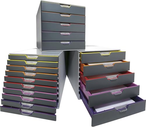 Durable Varicolor 10 Drawer Unit - Gray Desktop Drawer Set with 10 Color Coded Draws - Letter to Folio Size Files - Perfect for Storing Documents and Paper Work - style: 10-Drawer