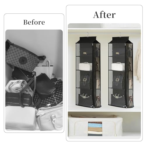 8 Grids in 1 Pack Hanging Purse Handbag Organizer with Double Zippers, Visible Purse Organizer for Closet, Fully Enclosed Purse Storage Holder-Black - color: Black, size: Not Rotatable