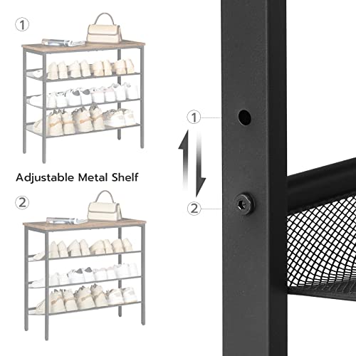 HOOBRO Shoe Rack for Entryway, 4-Tier Shoe Organizer with Adjustable Mesh Shelves, 12-16 Pairs of Shoes, Spacious Floor Mount, Metal, Industrial, Shoe Shelf for Closet, Rustic Brown BF42XJ01 - color: Rustic Brown + Black, size: 29.5"W x 11.8"D x 27.2"H