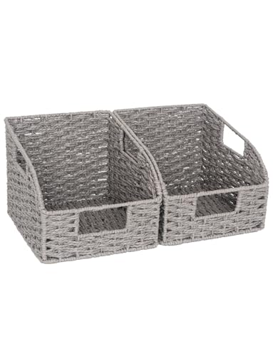 StorageWorks Wicker Baskets for Organizing, Pantry Organizers and Storage, Round Paper Rope Storage Basket for Pantry Shelves, Gray, 2 Pack - color: Gray(Paper Rope), size: 2x 8½"L x 10"W x 7½"H