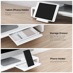 Monitor Stand Riser, Klearlook Foldable, Height Adjustable Computer Stand, Desk Shelf Riser with Storage Drawer &Tablet Phone Stand for Desktop, Laptop (White) - color: White