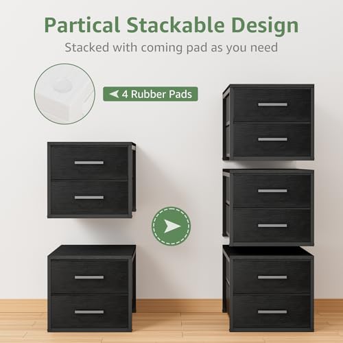 BOLUO Stackable Storage Drawers Narrow Closet Organizers and Storage Fabric Black 2 Drawer Dresser for Bedroom Modern - color: Black, size: Deep(15.4"D x 11.4"W x 12"H)