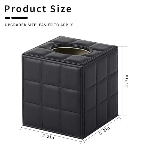 Tissue Box Cover Square Tissue Box Holder PU Leather Facial Organizer with Magnetic Bottom,Decorative Napkin Caddy for Vanity Dresser Night Stand Table Countertop Home Office Car,Black - color: Square Tissue Box-black Grid
