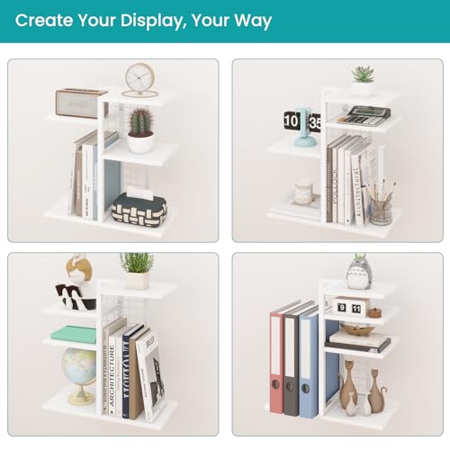 ELITEROO Desk Bookshelf, 4 Tier Wood Desktop Bookshelf, Adjustable Table Top Book Shelf and Storage Rack for Office Supplies, Dorm, Home Office, White - color: White