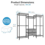 VIPEK V20 Plus Clothes Rack, Metal Clothing Rack with 6 Shelves, 5 Hanging Rods & 2 Fabric Drawers, Freestanding Garment Rack for Bedroom & Walk-in Closet, Large Wardrobe Closet Max Load 850LBS, Black - color: Black, style: V20 Plus