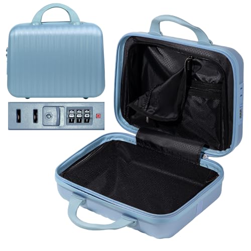 14 Inch Makeup Train Case with Lock Hard Shell Cosmetic Travel Case w Elastic Strap, ABS Portable Toiletry Bag for Toiletries Make up Storage Case Gift for Women Adult - color: Blue, size: 14 Inch