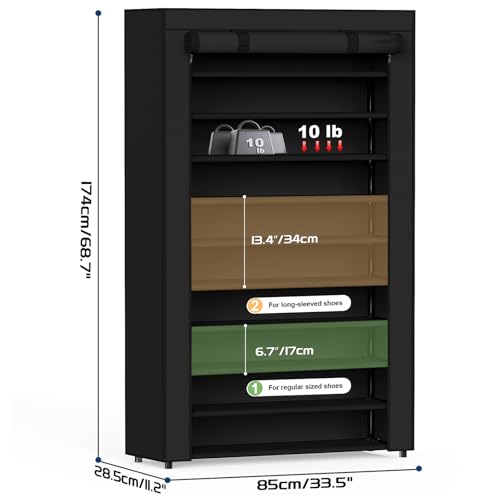 Mavivegue Shoe Rack with Cover, 10+1 Tier Tall Shoe Storage for 50-55 Pairs of Shoes, Shoe Organizer for Entryway, Closet - color: Black, size: 10-Tier-Large