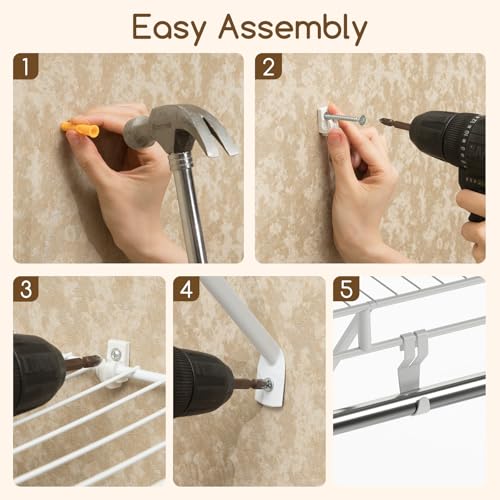 COSTWAY Closet Shelves Wall Mounted, Closet Shelf with Hanging Rod, Ventilated Metal Wire Shelving Kit, Wire Wall Shelf for Laundry Room, Bedroom, Home, Mounting Accessories Included (6 ft x 12 in) - size: 6 ft x 12 in