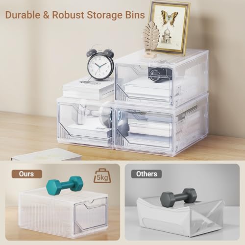 XX-Large Shoe Sneaker Storage Boxes for Size 14, Stackable & Thicken Clear Plastic Shoe Organizers 6 Packs for Entryway Closet Under Bed, Shoe Storage Cabinets Container Display Case w/ Magnetic Door - size: 6 packs