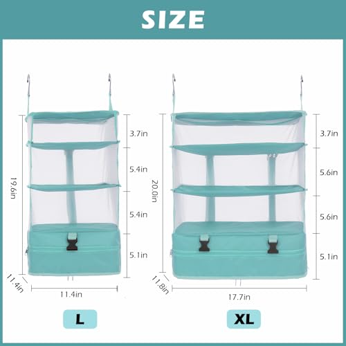 Surblue Hanging Closet Storage Bag Collapsible 3-Shelf Washable Oxford Fabric with 2 Hooks (XL 17.71 * 11.81 * 20in,Aqua Blue) - color: Aqua Blue, size: XL 17.71*11.81*20in