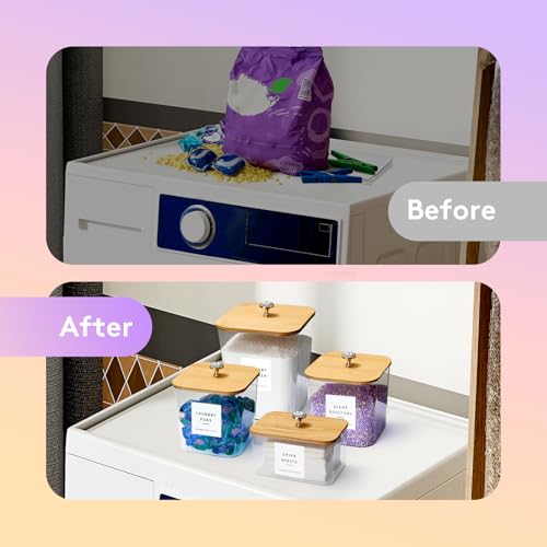 POLRAI 4 Pack Laundry Pod Containers and Dryer Sheet Holder, Laundry Room Organization Storage Containers with Lids and Labels for Detergent Pods Dry Sheet Organizing - color: Natural, size: 2+1+1 Pack