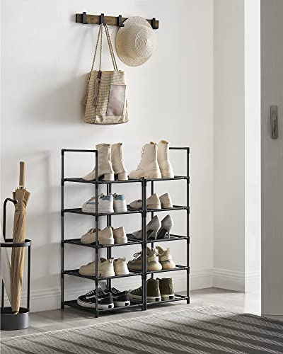 SONGMICS Shoe Rack, 10-Tier Shoe Shelf, Shoe Storage Organizer, 13 x 13 x 68 Inches, Metal Frame, Non-Woven Fabric Shelves, for Entryway, Bedroom, Black LSR110B02 - color: Black, size: 13"D x 13"W