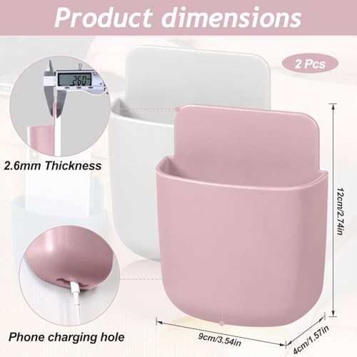 Remote Control Holder, Wall Mount Pen Holder Hole-Free Self Adhesive Phone Charging Organizer Pencil Storage Containers for Home Office School Supply Orgaizer(White,Pink,2Pcs) - color: White,Pink,2Pcs